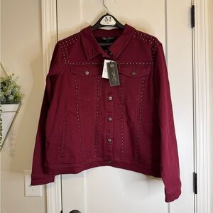 DG2 Burgundy Red stretch Denim Jean Jacket